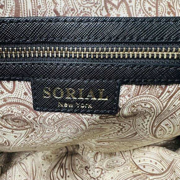 Sorial Womens Large Black Saffiano Leather Satchel Tote Black Double Handles - Picture 10 of 15